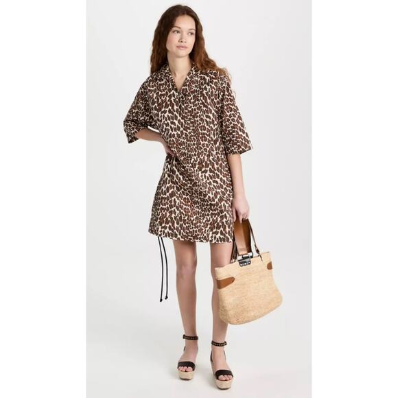 TORY BURCH Reva Womens Dress Leopard Cotton Poplin Shirtdress Tunic Vacation 2 - Picture 1 of 5